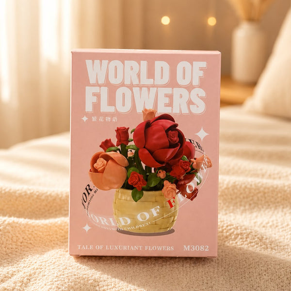 Rosen-Bausteinset zum Selberbauen in rosa Verpackung