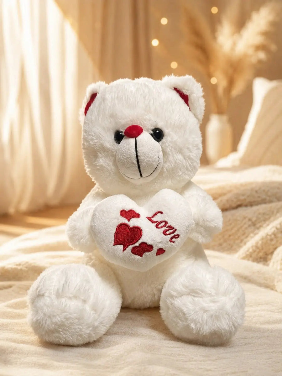 Weißer Teddybär mit rotem Love-Herz, 25 cm